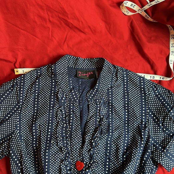 Rockabilly top with heart buttons. Blue/white size medium with stretch. - Picture 11 of 14